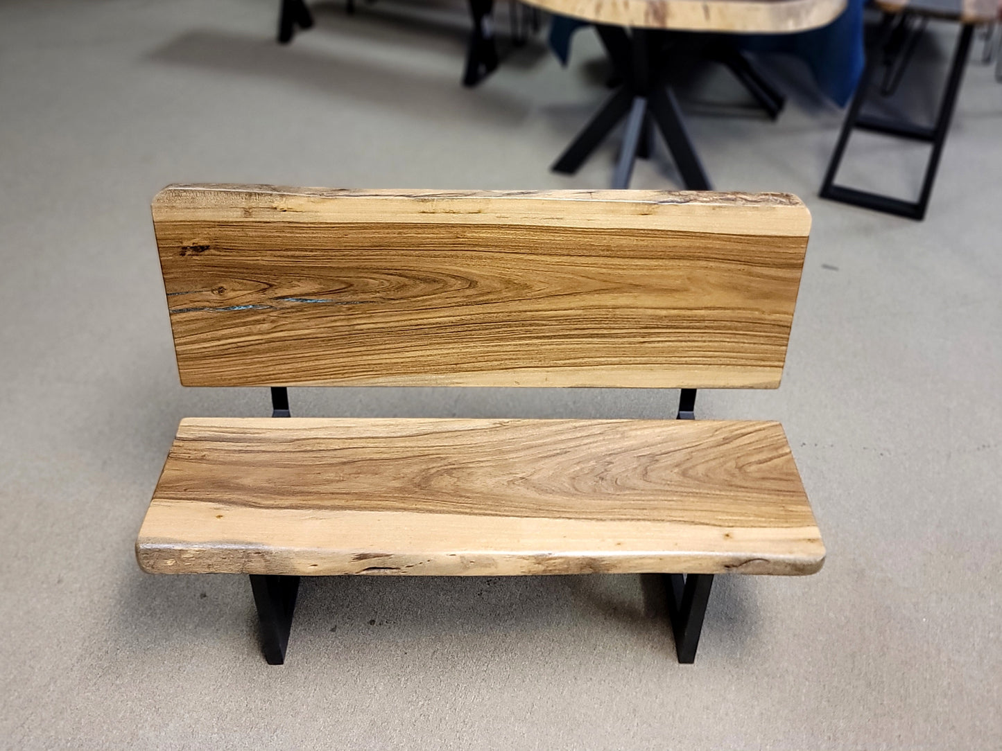 Laurel Live-Edge Bench with Backrest <br> Silk Blue Epoxy Accent <br> 45"W x 19"D x 35"H