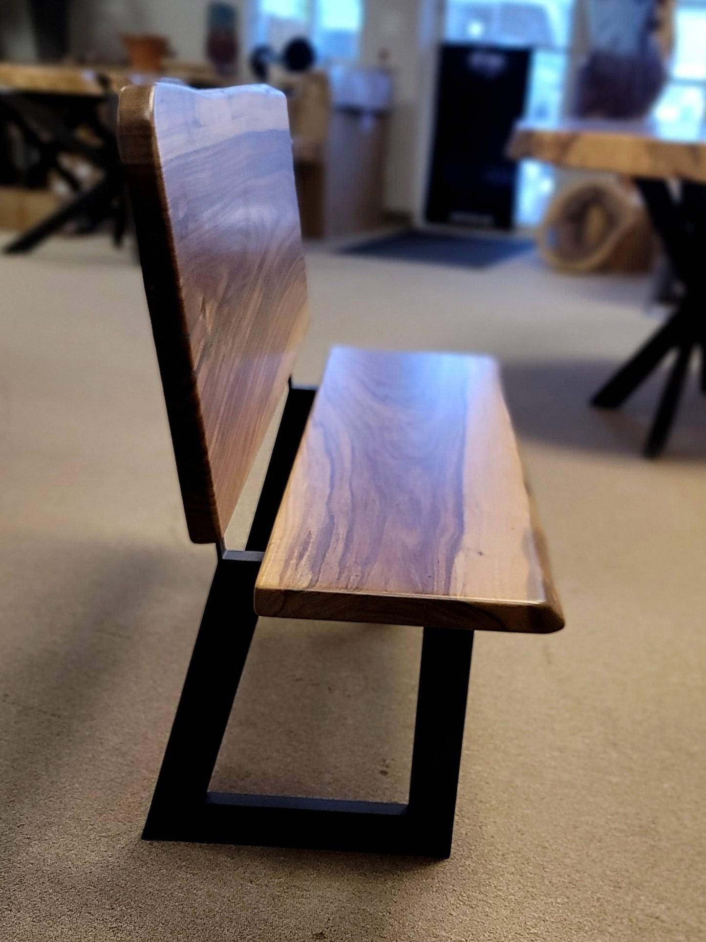 Laurel Live-Edge Bench with Backrest <br> Silk Blue Epoxy Accent <br> 45"W x 19"D x 35"H